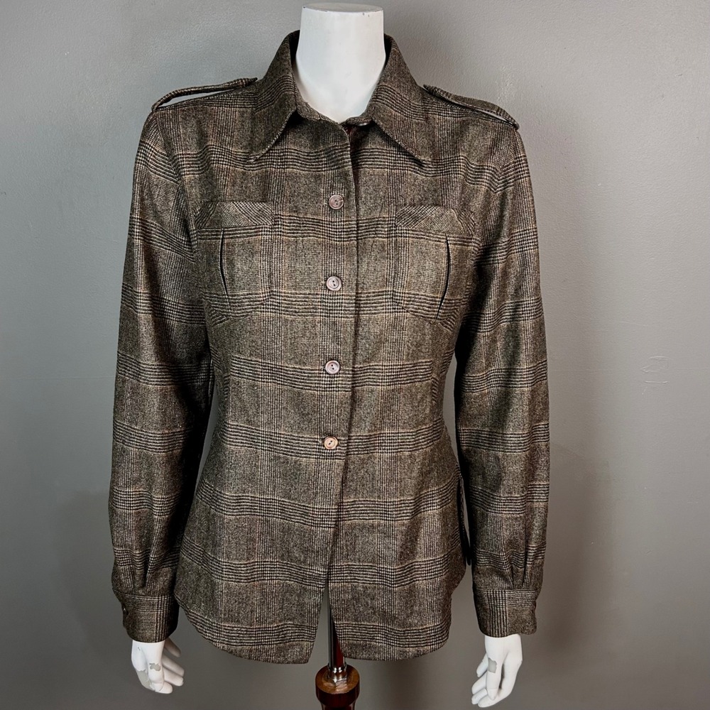 Trussardi top women's Medium IT 44 Italy plaid work wear military wool designer
